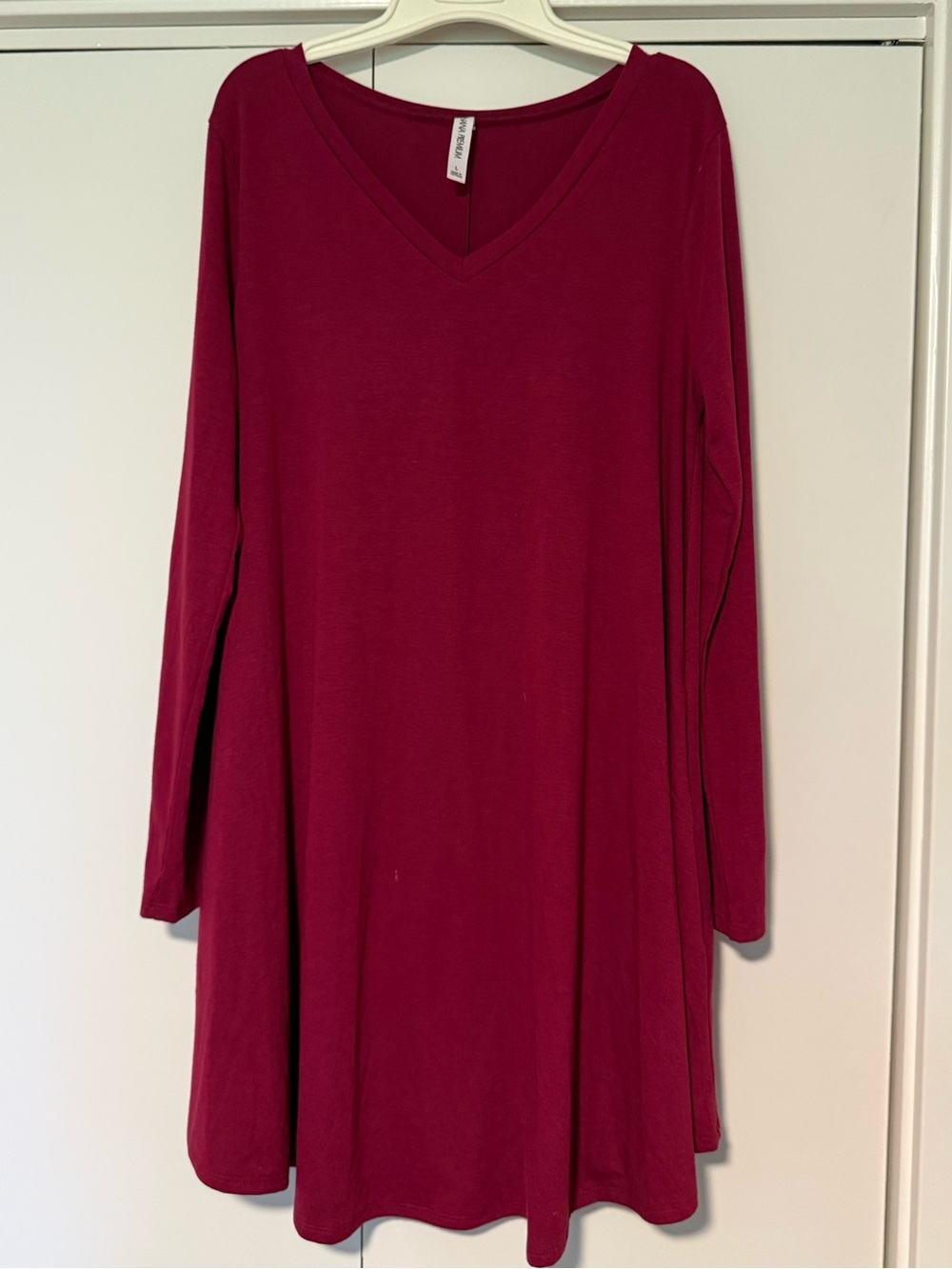 Zenana Outfitters Long Sleeve V-Neck Swing Dress - Burgundy